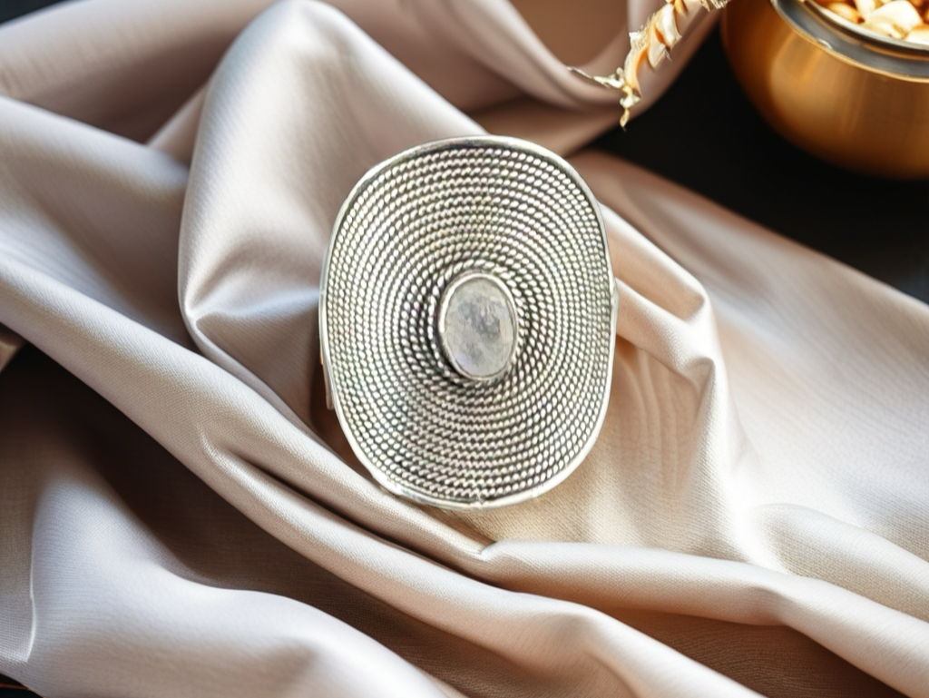 Rainbow Moonstone Boho Sterling Silver Ring