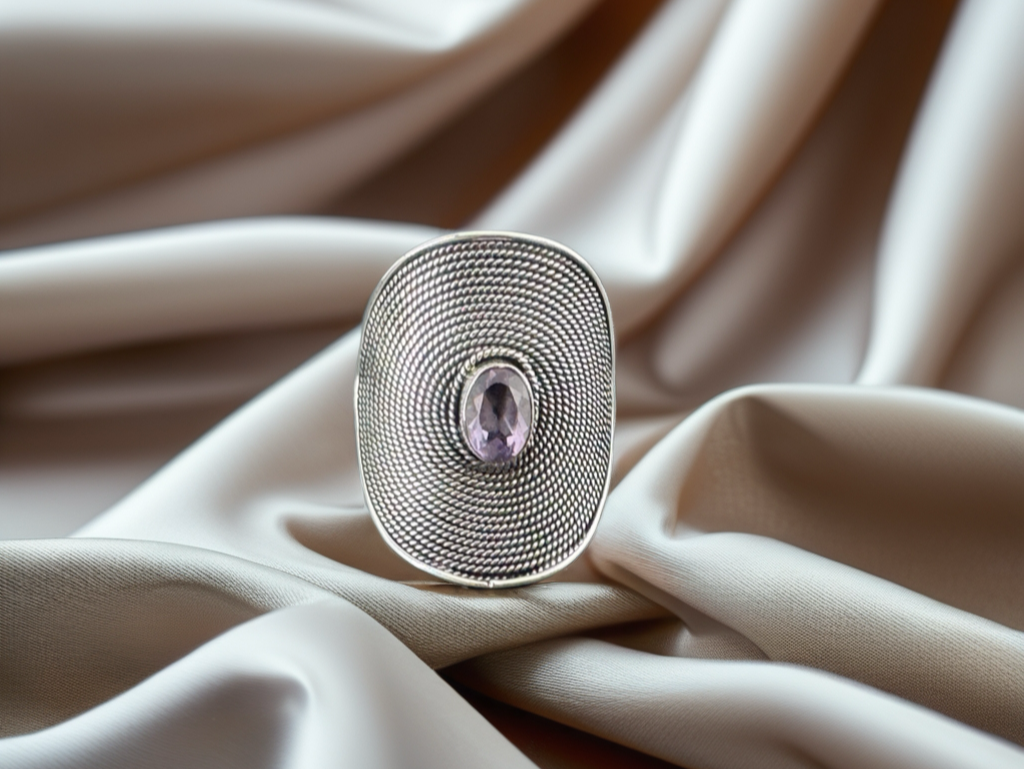 Amethyst Boho Sterling Silver Ring 5.75 US size