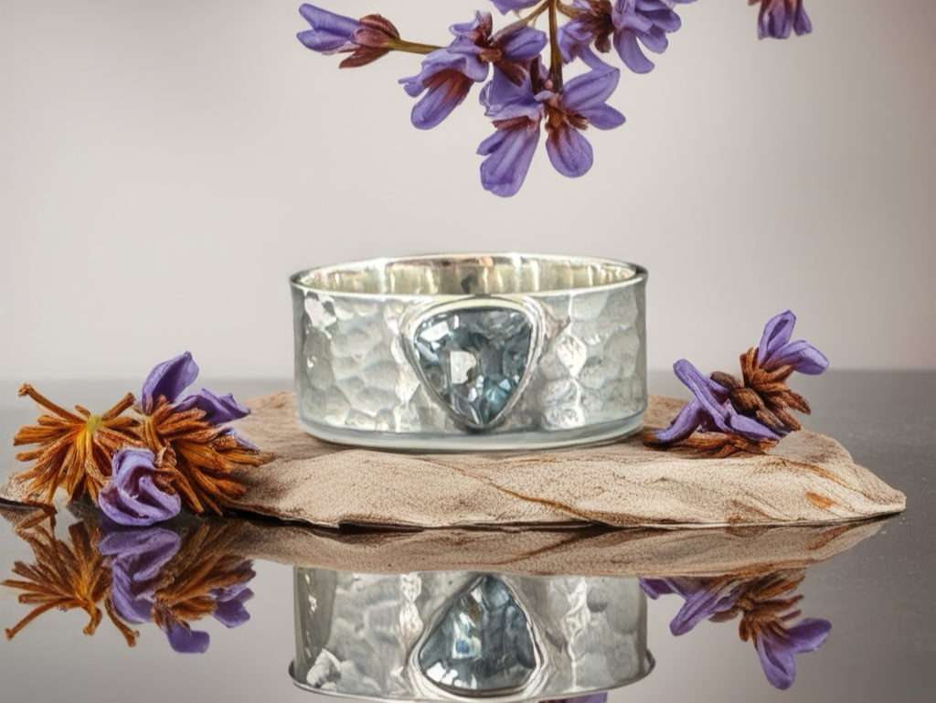 Topaz Sterling Silver Ring - Wide Band Sterling Silver