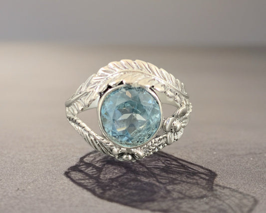 Feathers, Flowers & Topaz Sterling Silver Ring