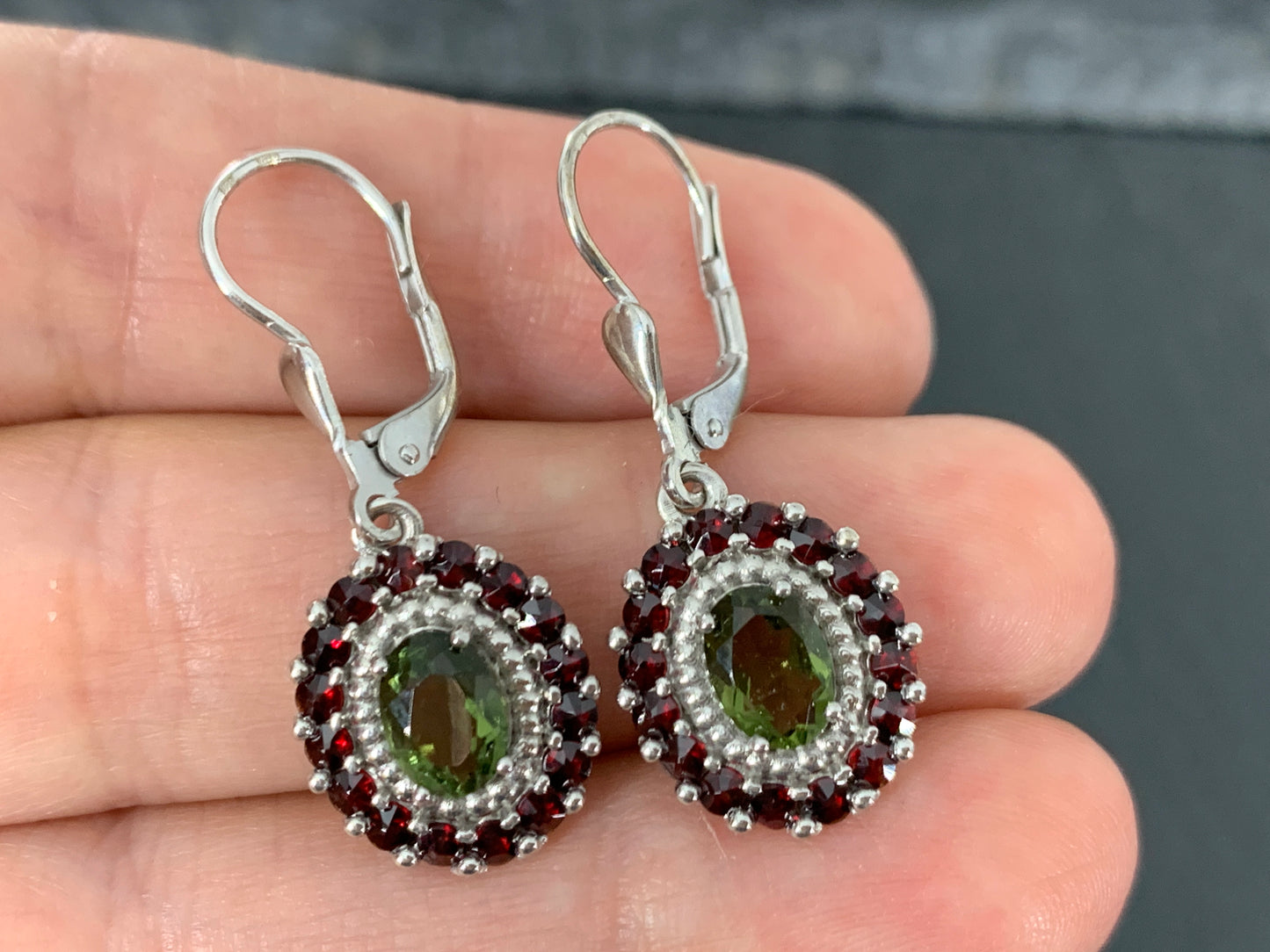 "Mothallah" Earrings / Moldavite & Garnet Earrings