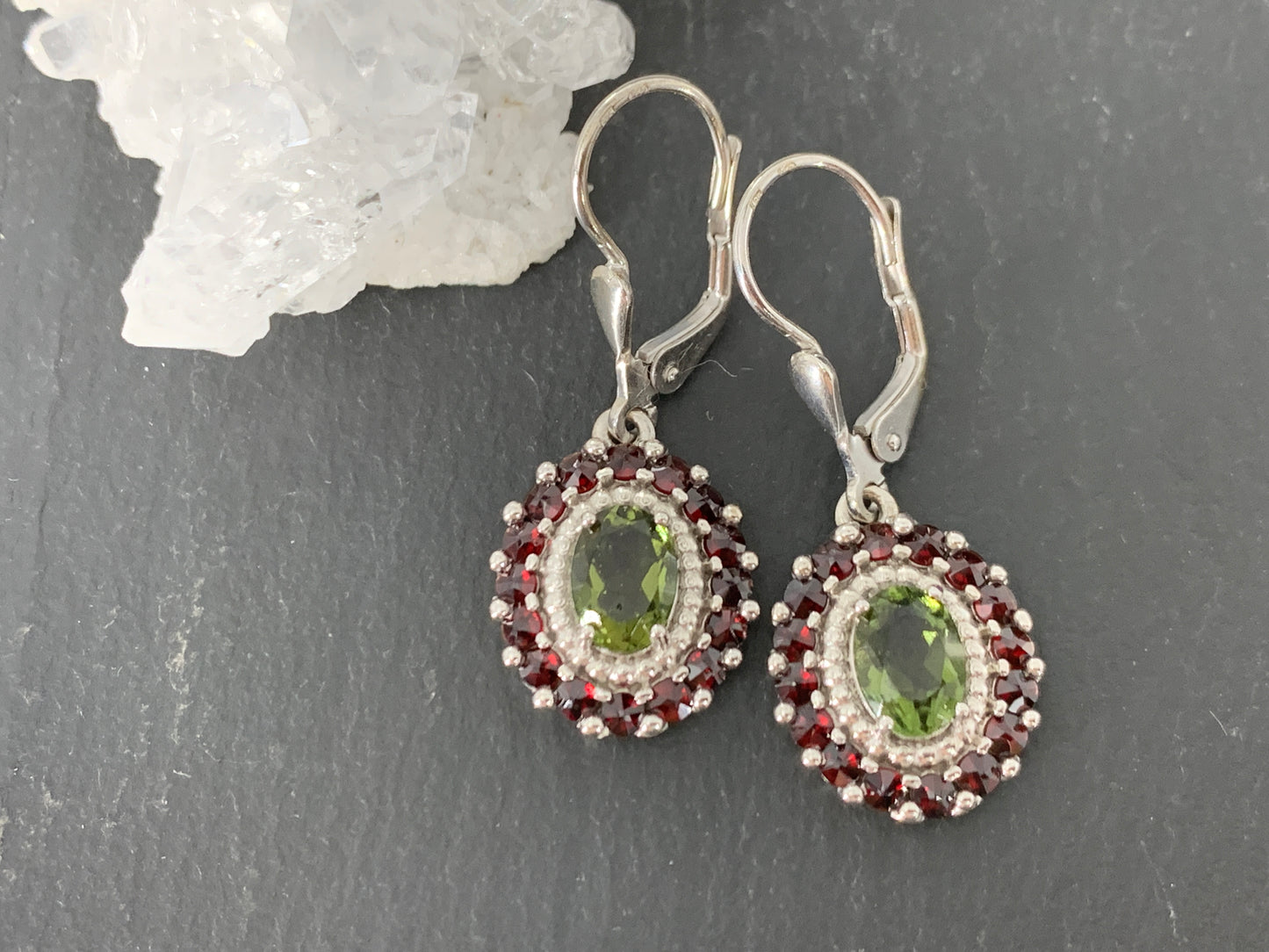 "Mothallah" Earrings / Moldavite & Garnet Earrings
