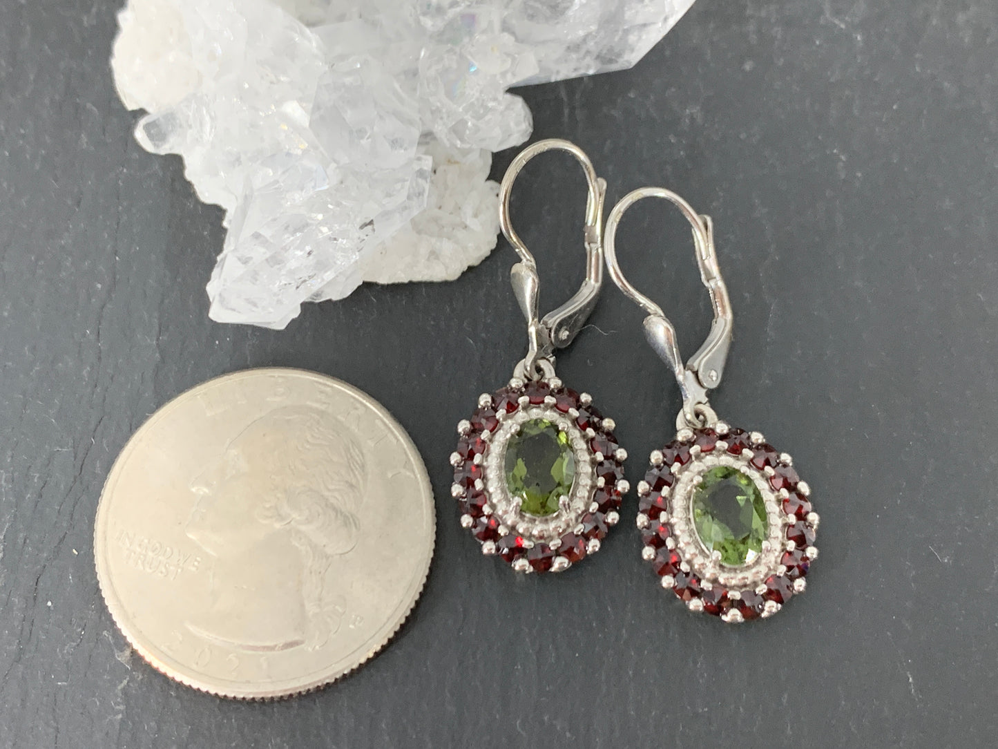 "Mothallah" Earrings / Moldavite & Garnet Earrings