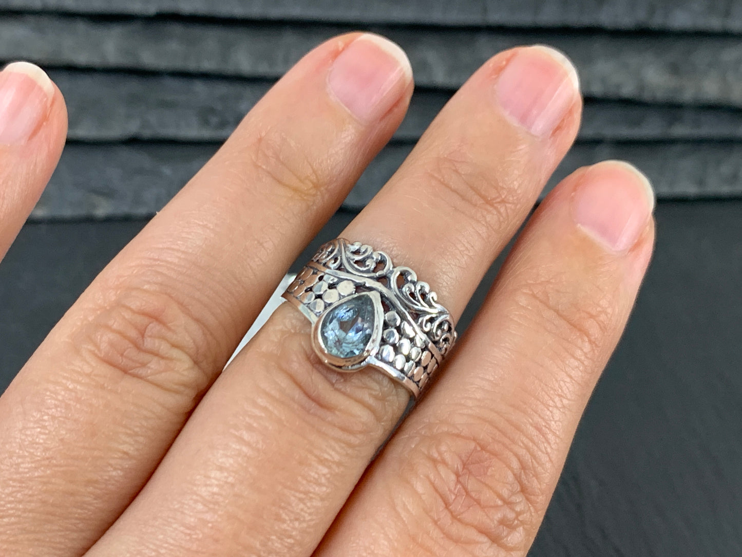 Sterling Silver Topaz Ring - Wide Band Statement Ring - size 6.25 & 7US