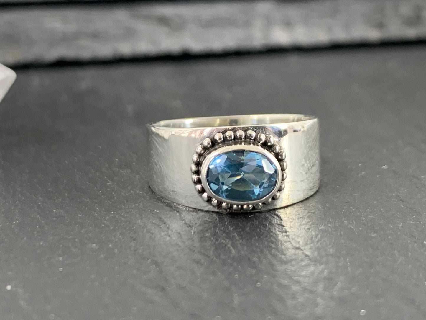 Sterling Silver Topaz Ring - Wide Band Statement Ring size 7 & 6US