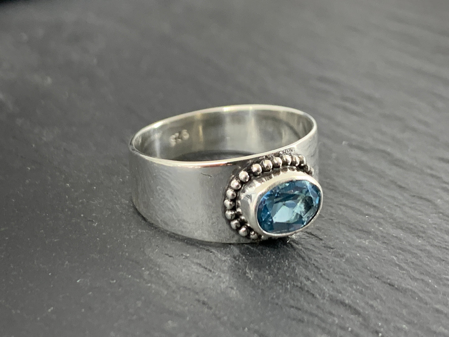 Sterling Silver Topaz Ring - Wide Band Statement Ring size 7 & 6US