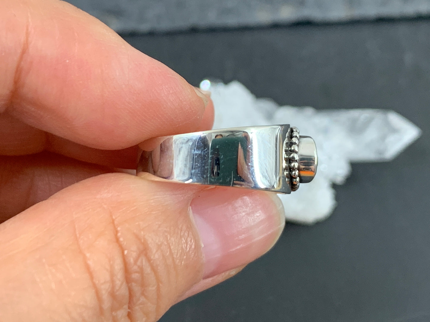 Sterling Silver Topaz Ring - Wide Band Statement Ring size 7 & 6US