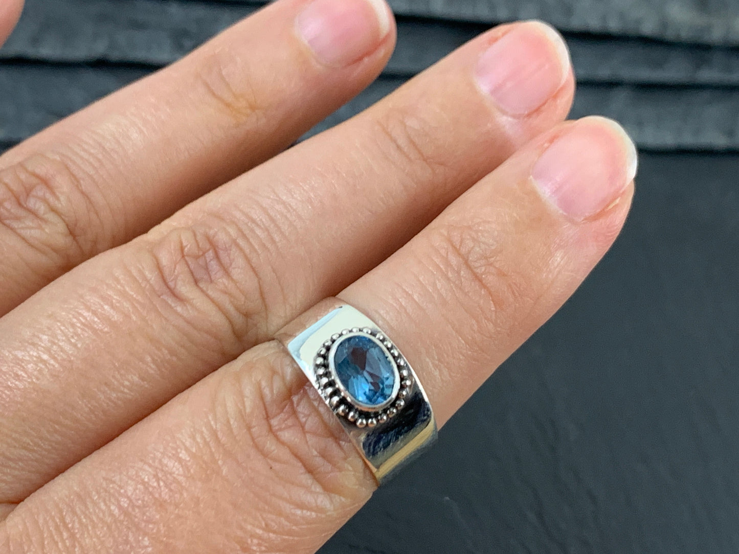 Sterling Silver Topaz Ring - Wide Band Statement Ring size 7 & 6US