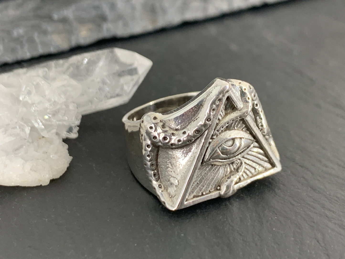 All-Seeing Eye Triangle ring – Sterling Silver Symbolic Jewelry for Protection & Insight
