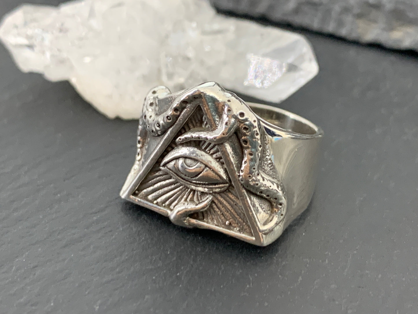 All-Seeing Eye Triangle ring – Sterling Silver Symbolic Jewelry for Protection & Insight