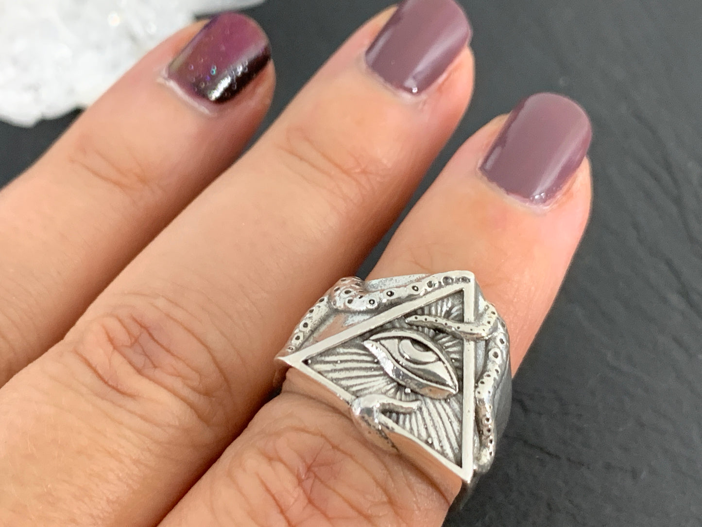 All-Seeing Eye Triangle ring – Sterling Silver Symbolic Jewelry for Protection & Insight