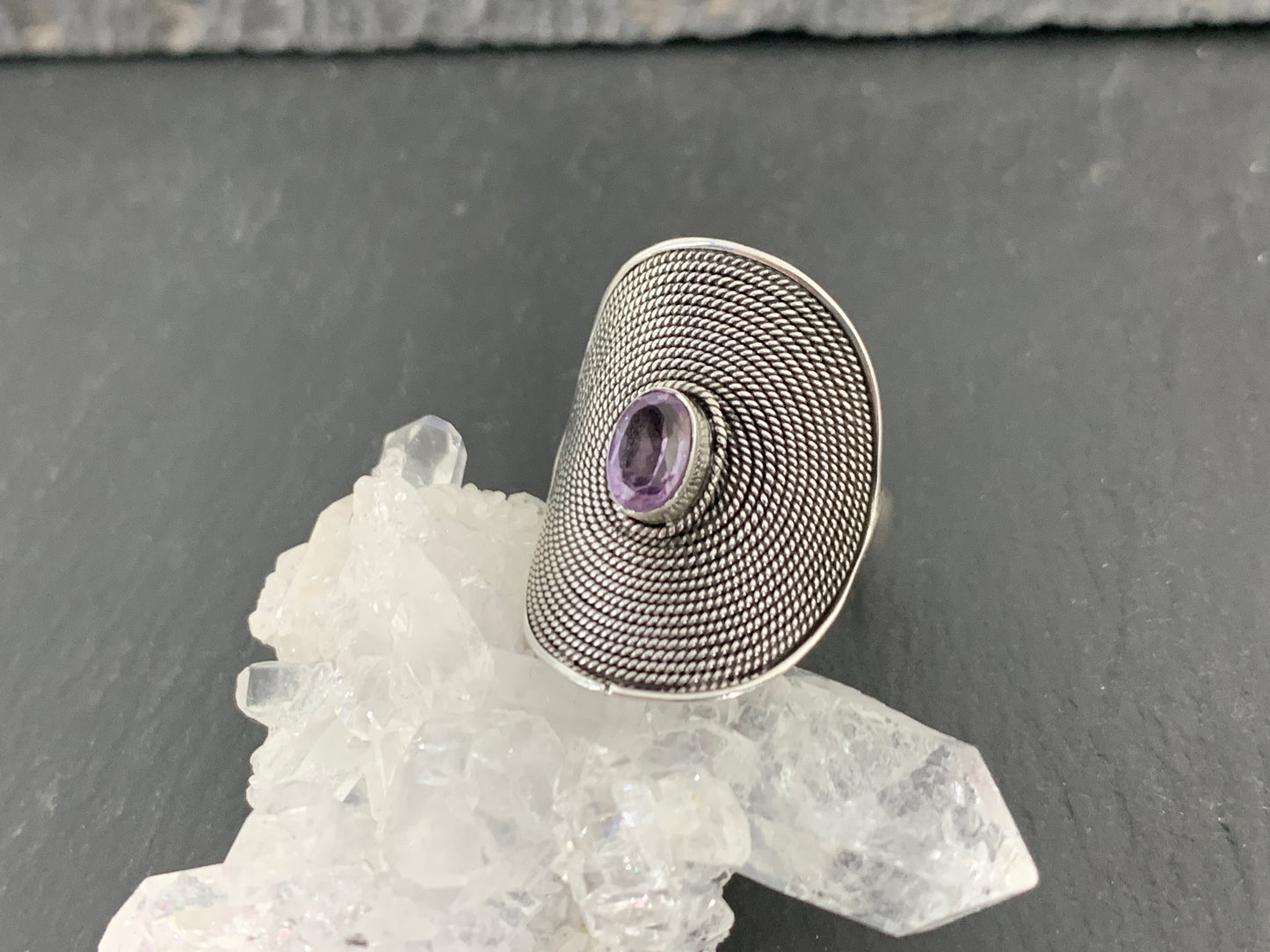 Amethyst Boho Sterling Silver Ring 5.75 US size