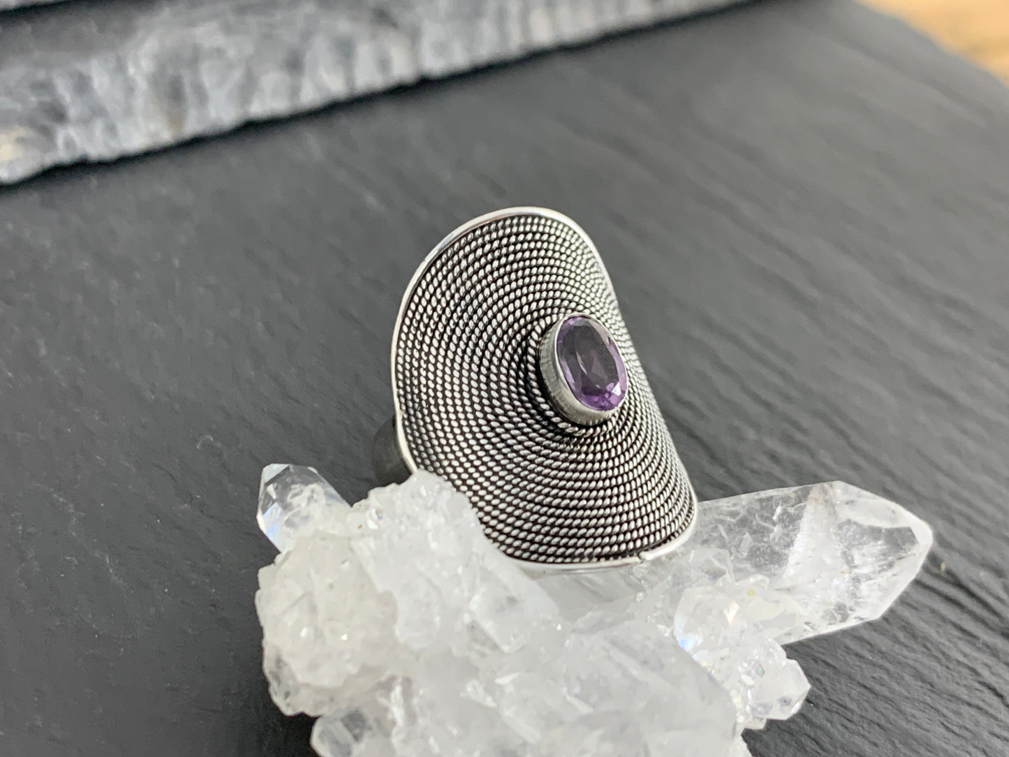 Amethyst Boho Sterling Silver Ring 5.75 US size