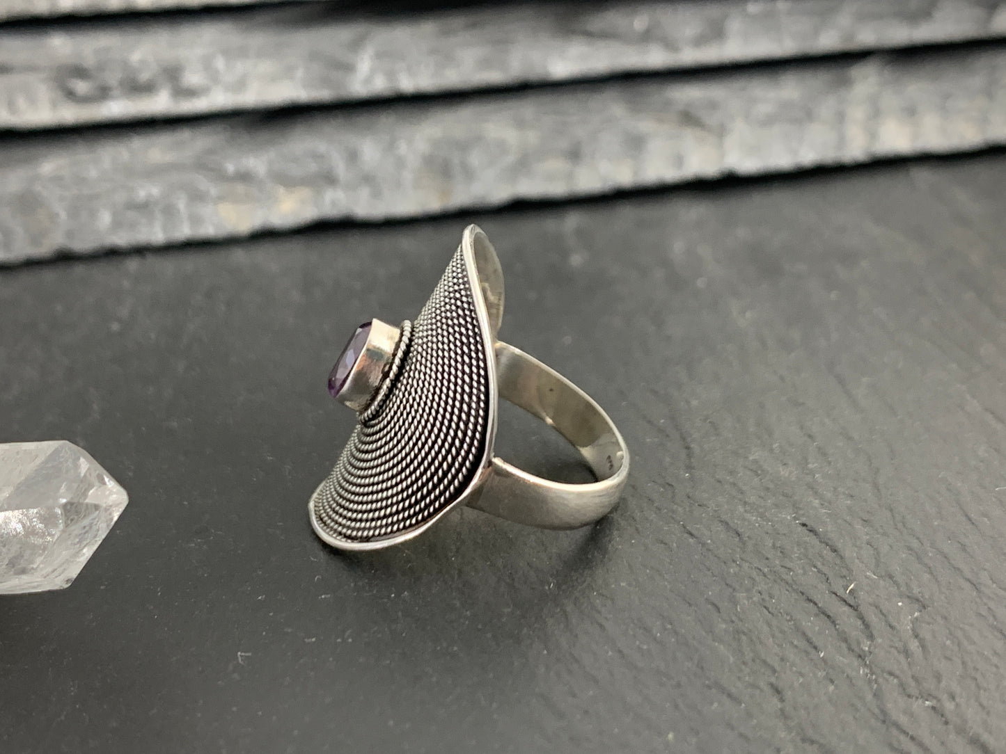 Amethyst Boho Sterling Silver Ring 5.75 US size