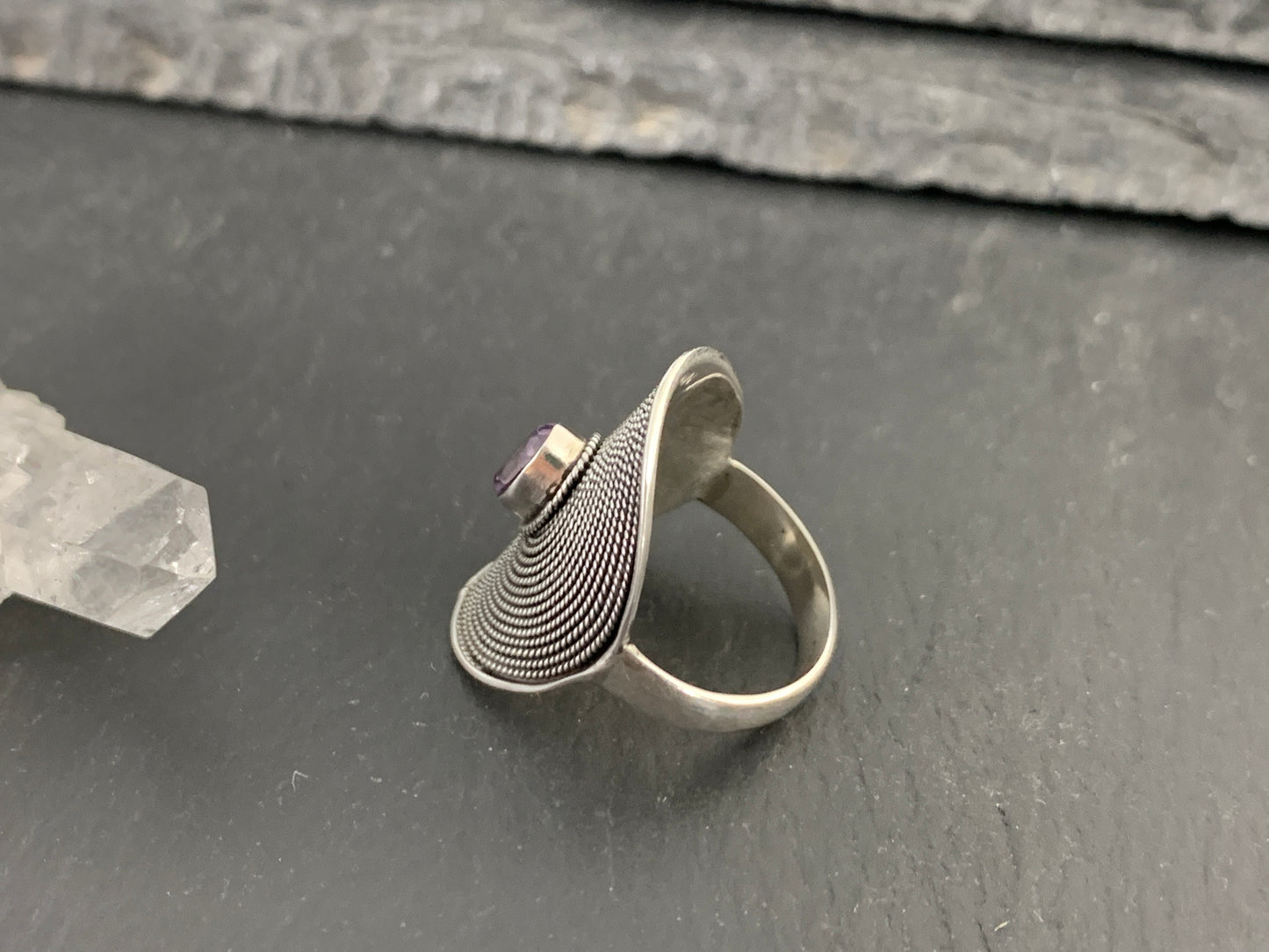 Amethyst Boho Sterling Silver Ring 5.75 US size