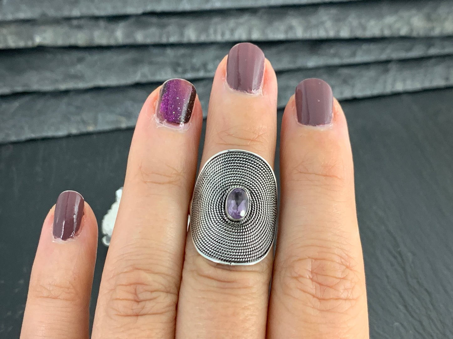 Amethyst Boho Sterling Silver Ring 5.75 US size