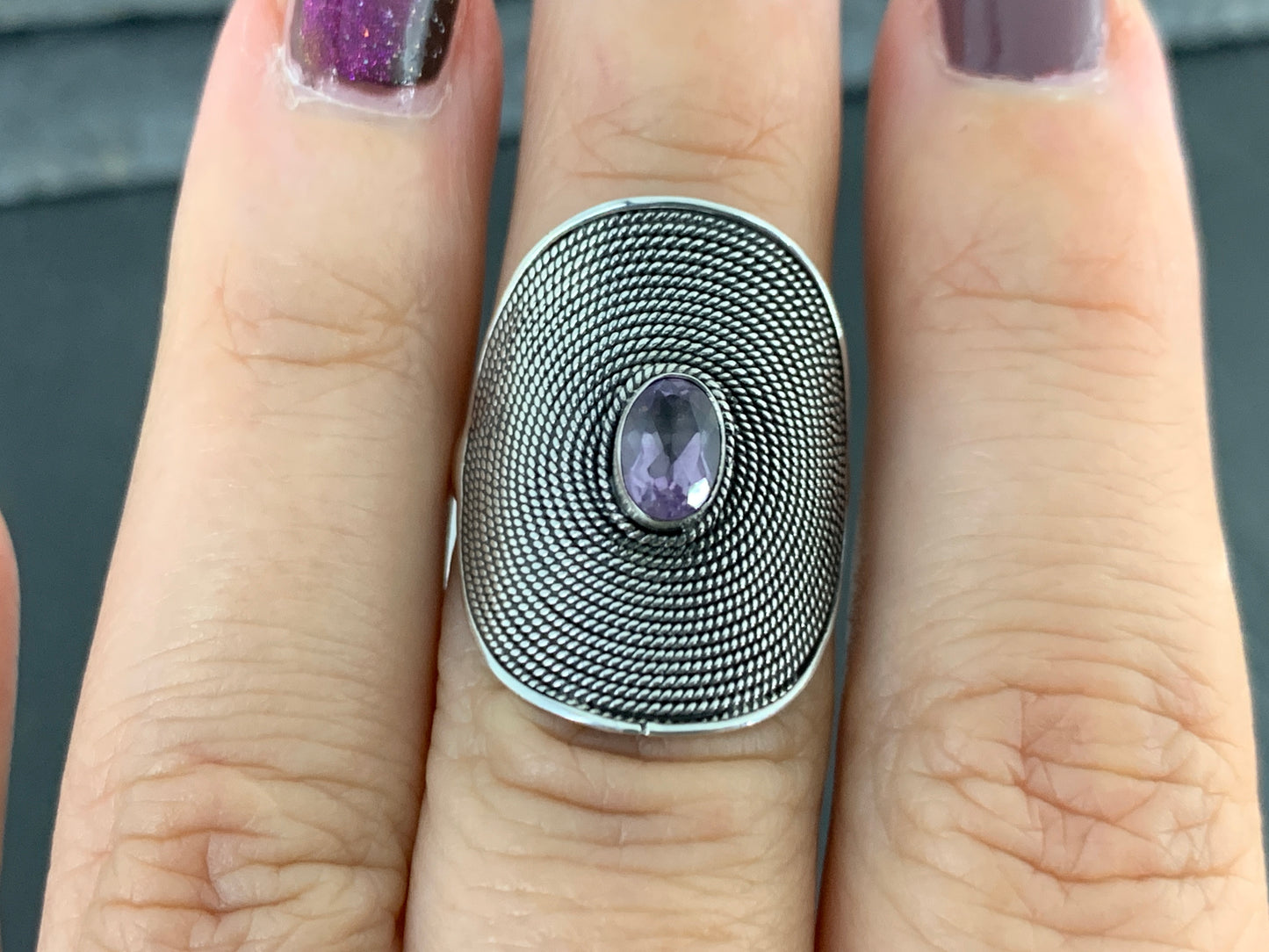Amethyst Boho Sterling Silver Ring 5.75 US size