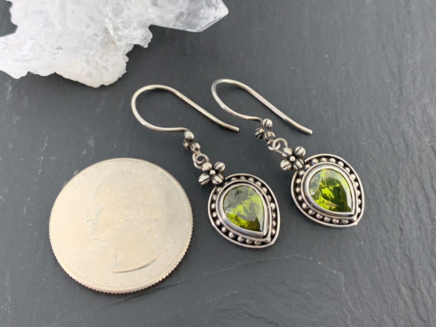 Sterling Silver and Peridot Teardrop Earring