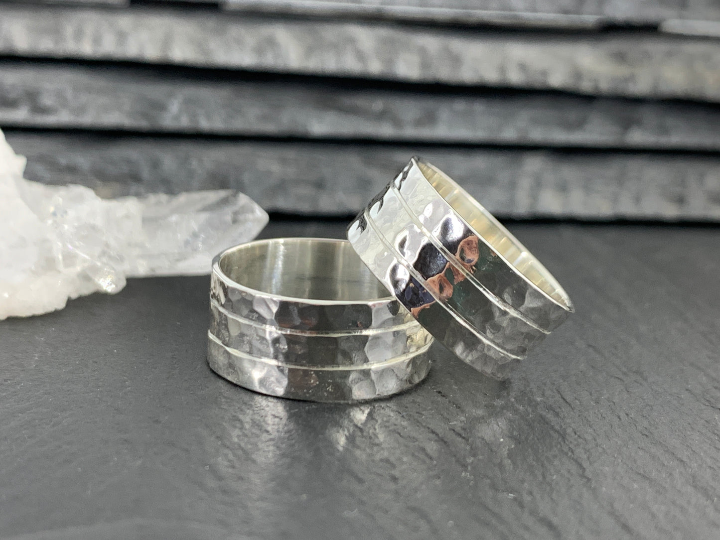 Hammered Sterling Silver Ring – Wide Textured Band, Rustic Men's Wedding Ring, Unisex Silver Statement Ring, Handmade Minimalist Jewelry