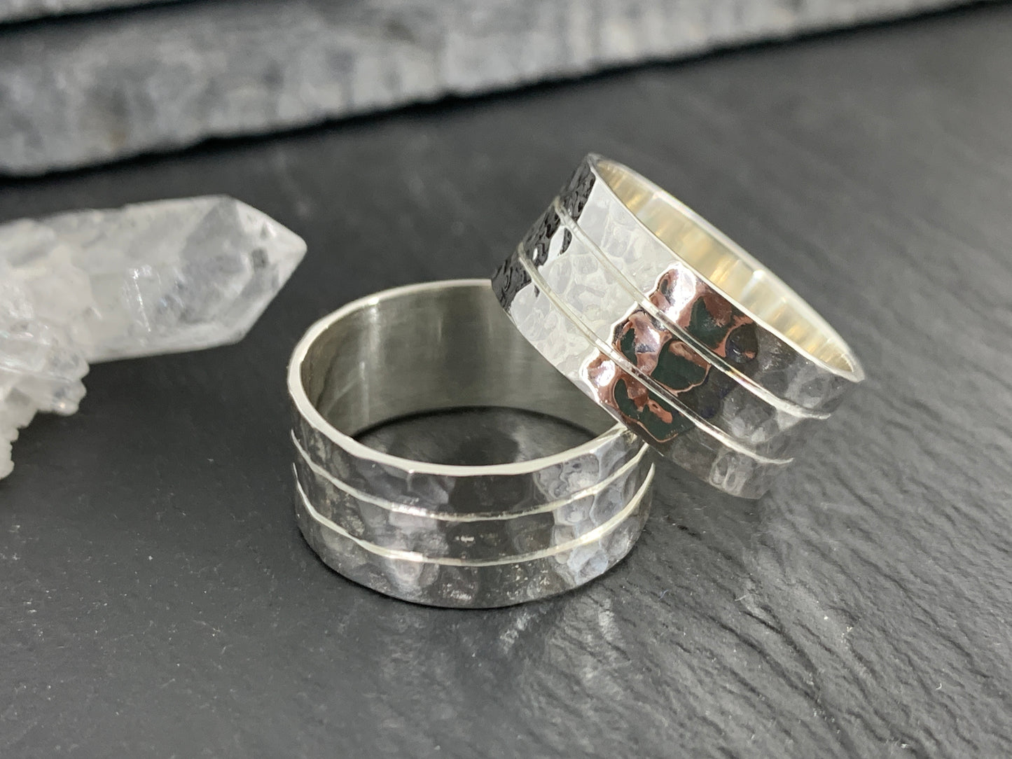 Hammered Sterling Silver Ring – Wide Textured Band, Rustic Men's Wedding Ring, Unisex Silver Statement Ring, Handmade Minimalist Jewelry