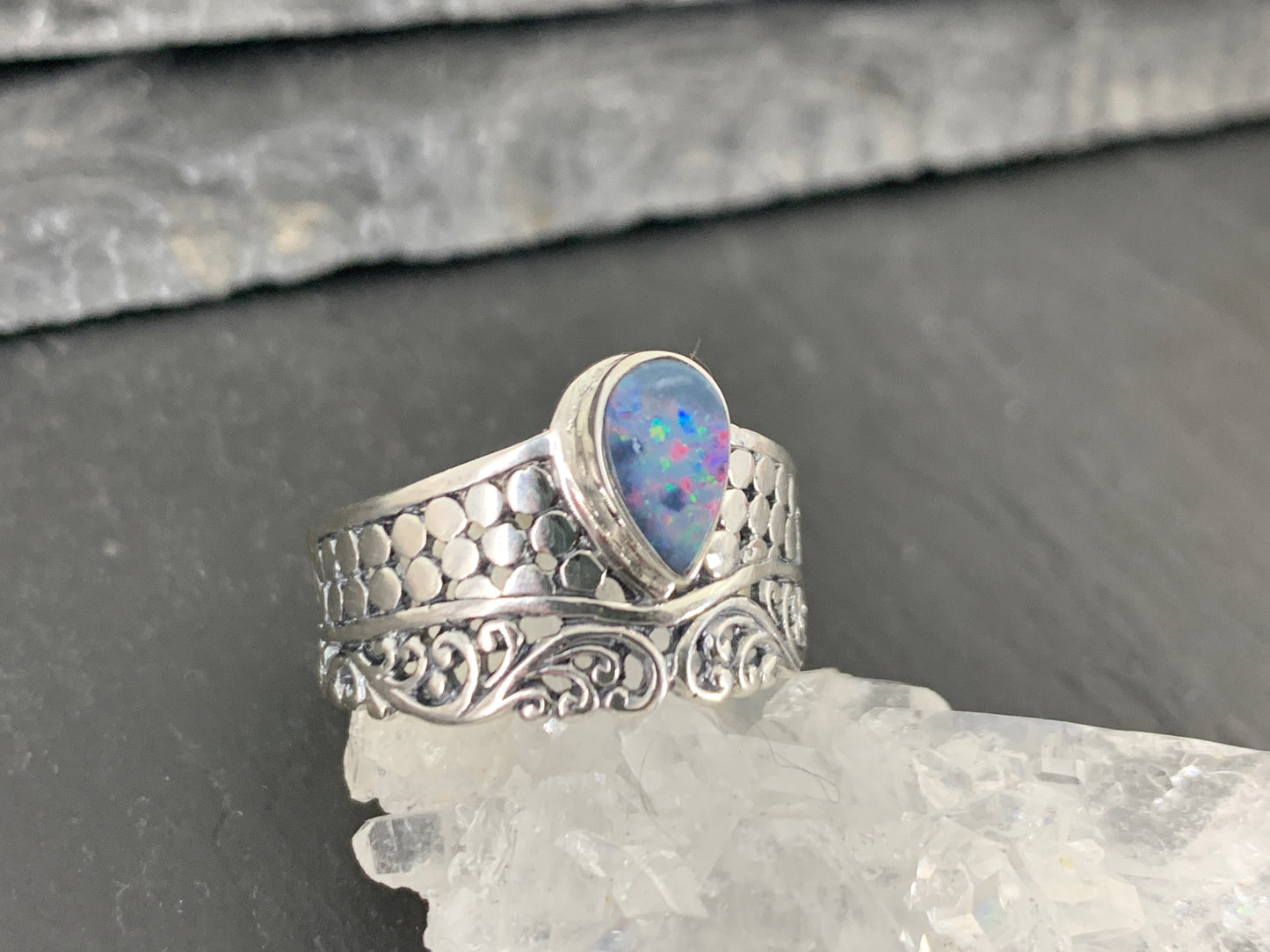 Sterling Silver Australian Opal Ring - size 9US