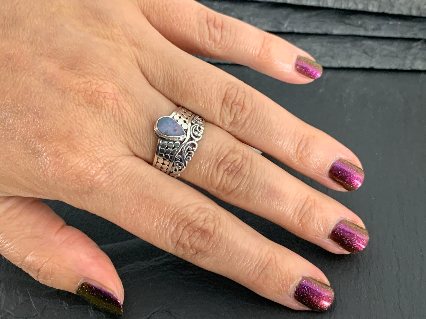 Sterling Silver Australian Opal Ring - size 9US