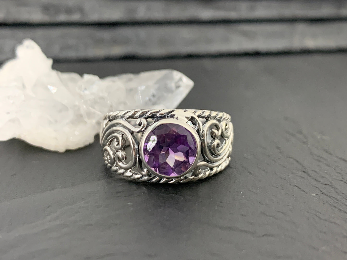 Sterling Silver Amethyst Ring- Size 9 US