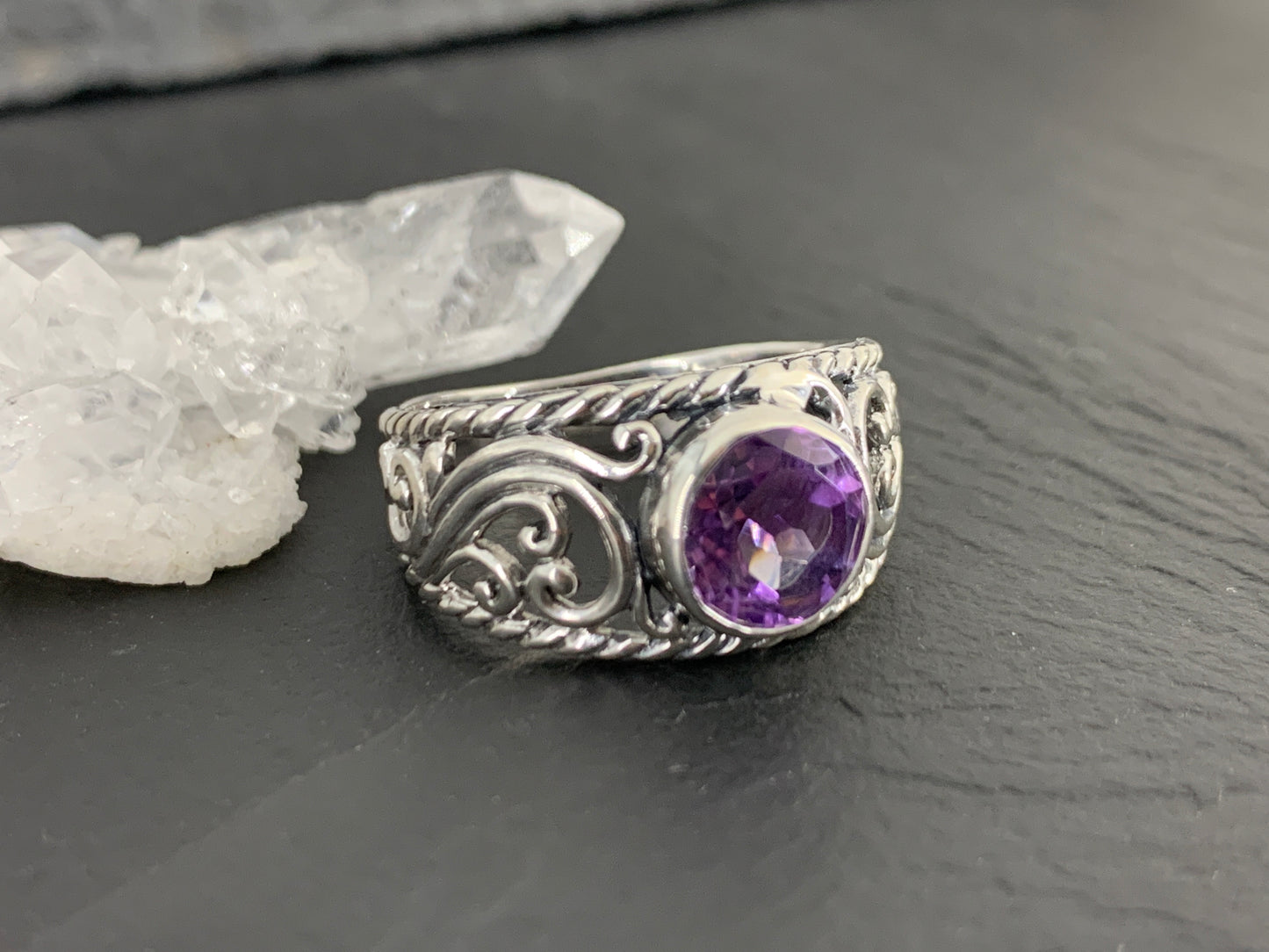 Sterling Silver Amethyst Ring- Size 9 US