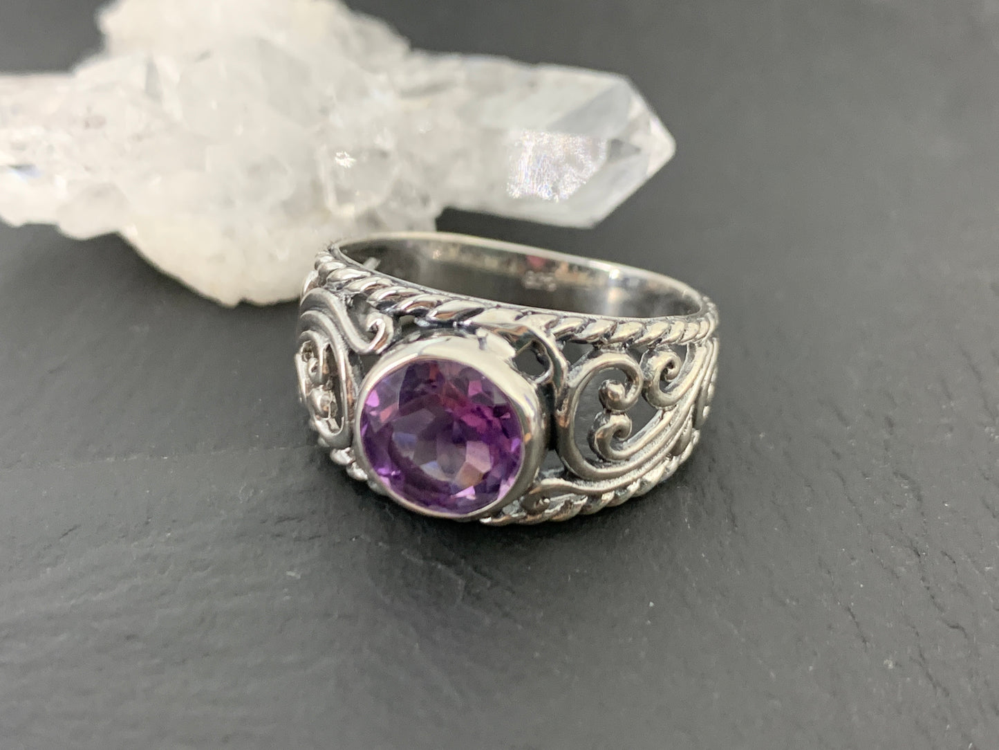 Sterling Silver Amethyst Ring- Size 9 US