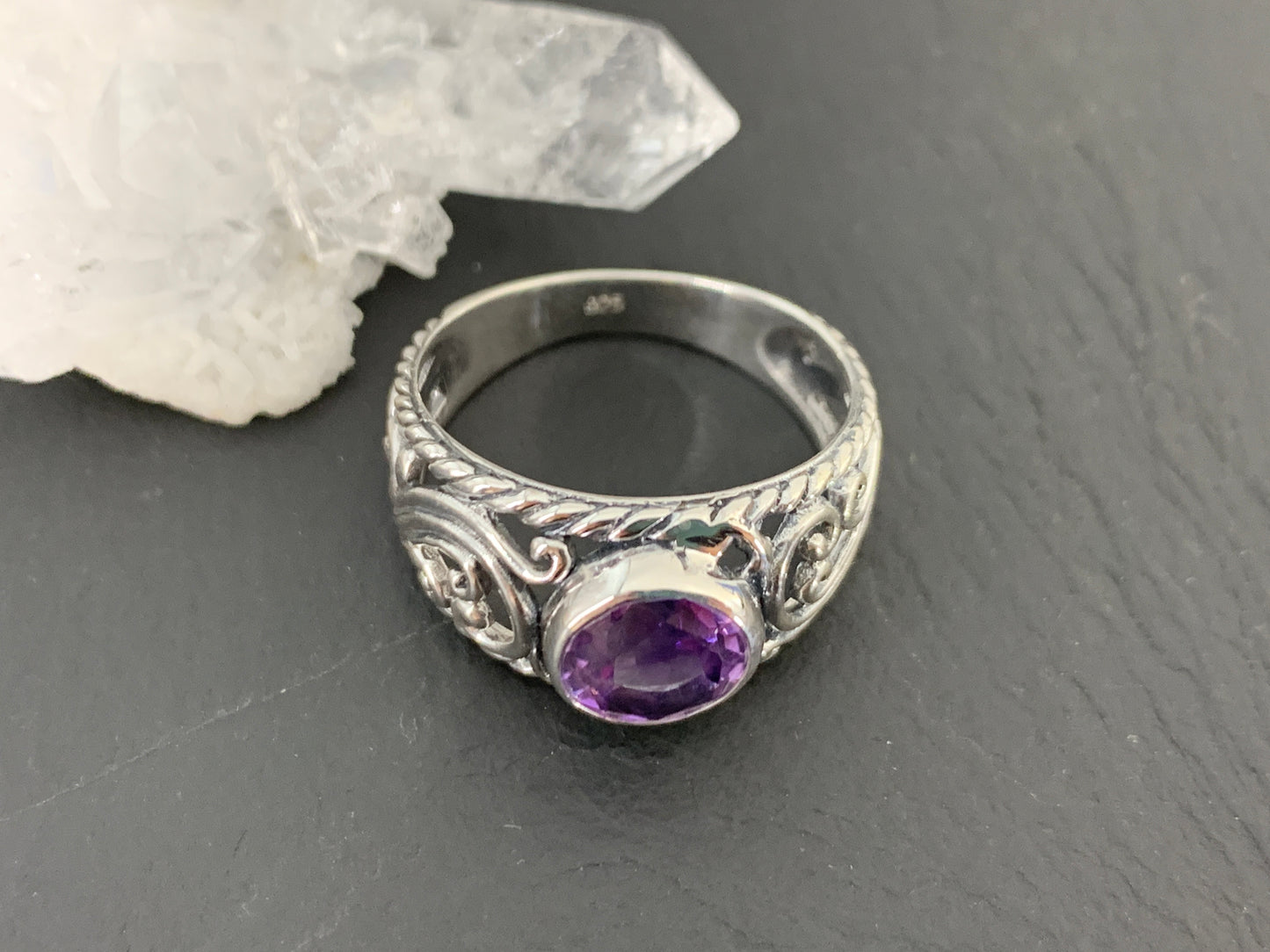 Sterling Silver Amethyst Ring- Size 9 US