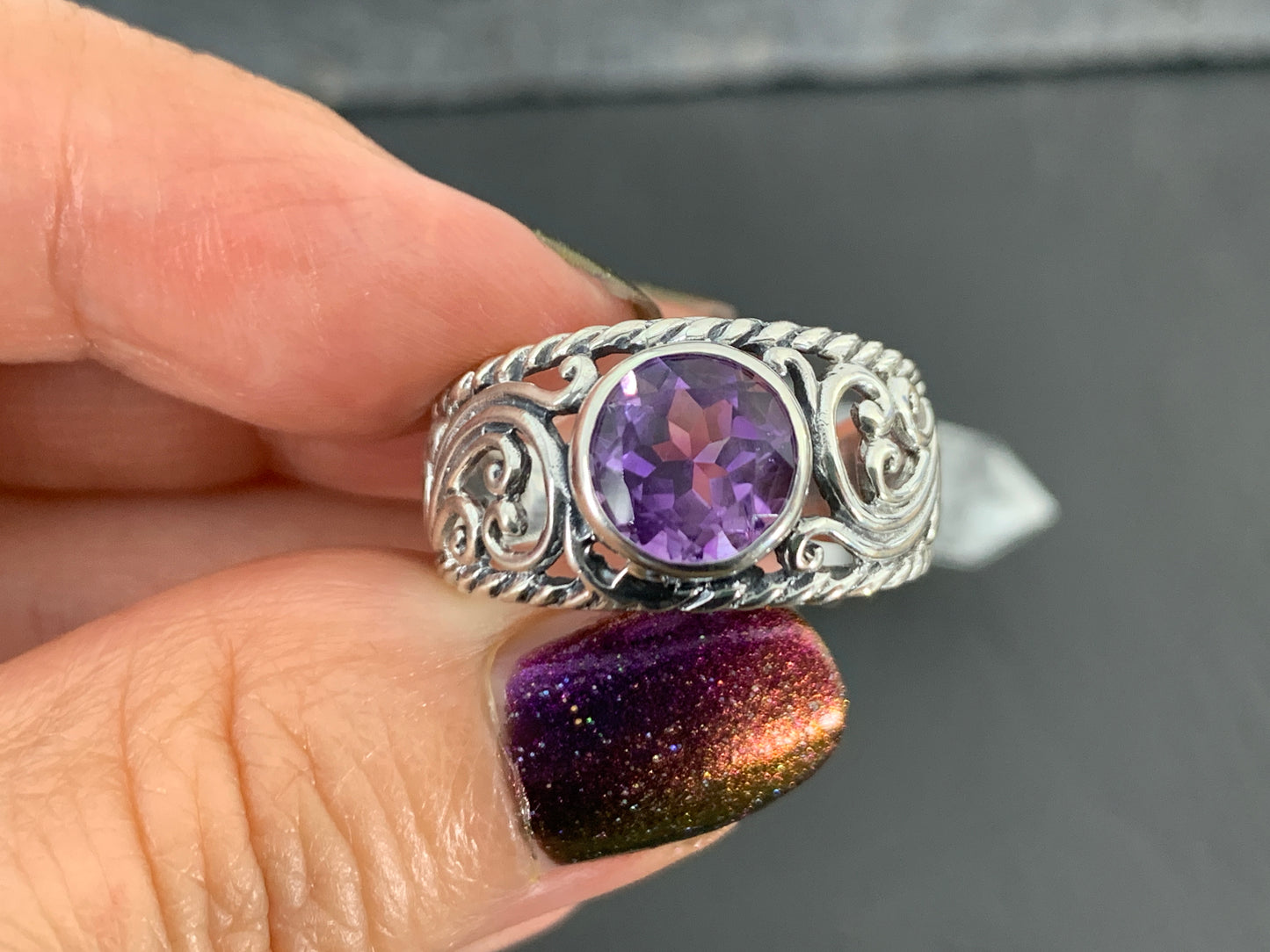 Sterling Silver Amethyst Ring- Size 9 US