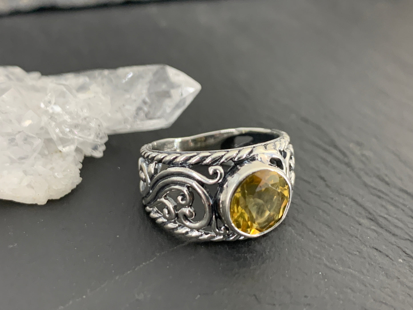 Sterling Silver Citrine Ring- Size 6 US
