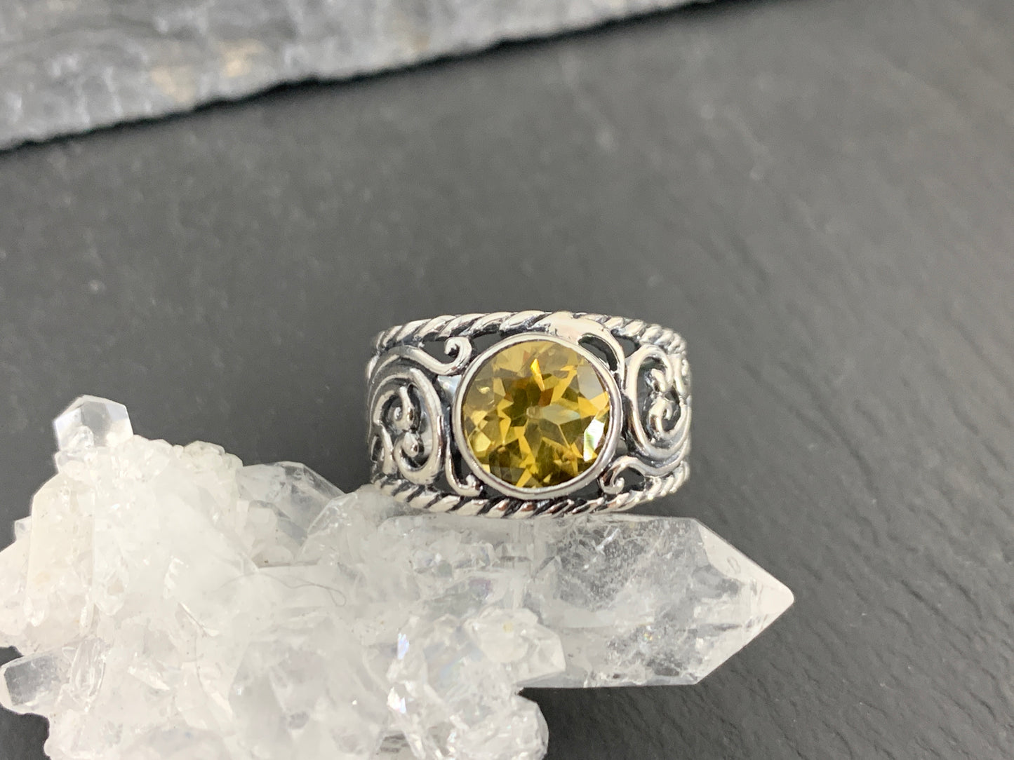 Sterling Silver Citrine Ring- Size 6 US