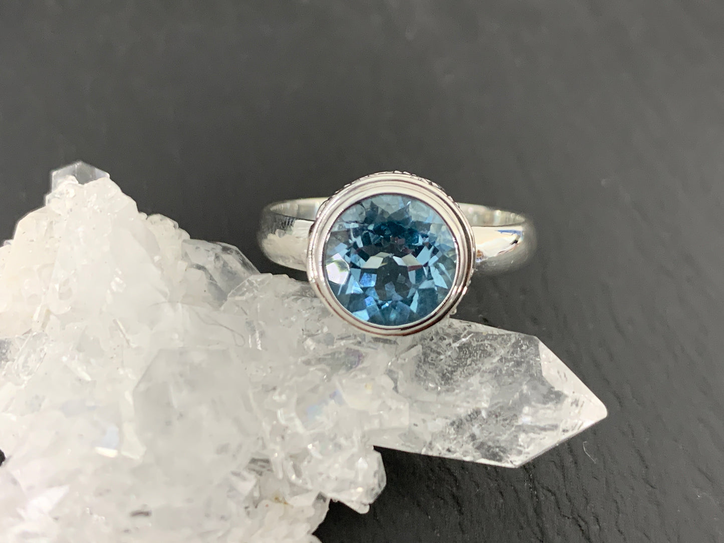 Blue Topaz Sterling Silver Ring β Handmade Boho Gemstone Ring β Vintage-Inspired Silver Jewelry β December Birthstone Ring