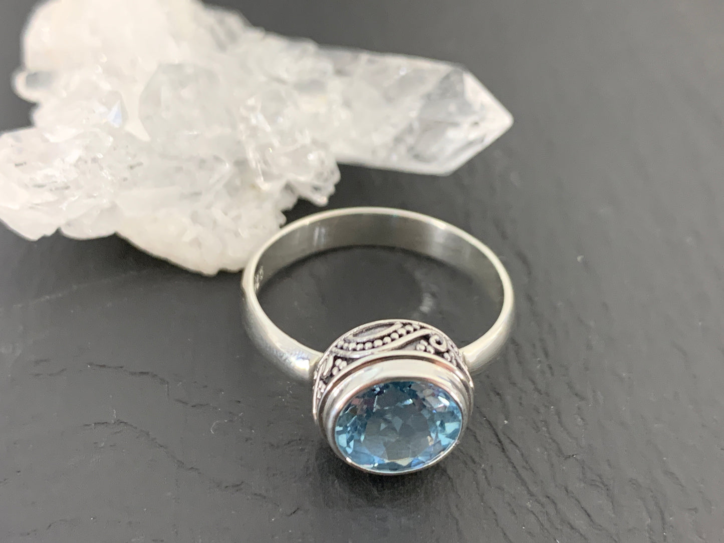 Blue Topaz Sterling Silver Ring β Handmade Boho Gemstone Ring β Vintage-Inspired Silver Jewelry β December Birthstone Ring