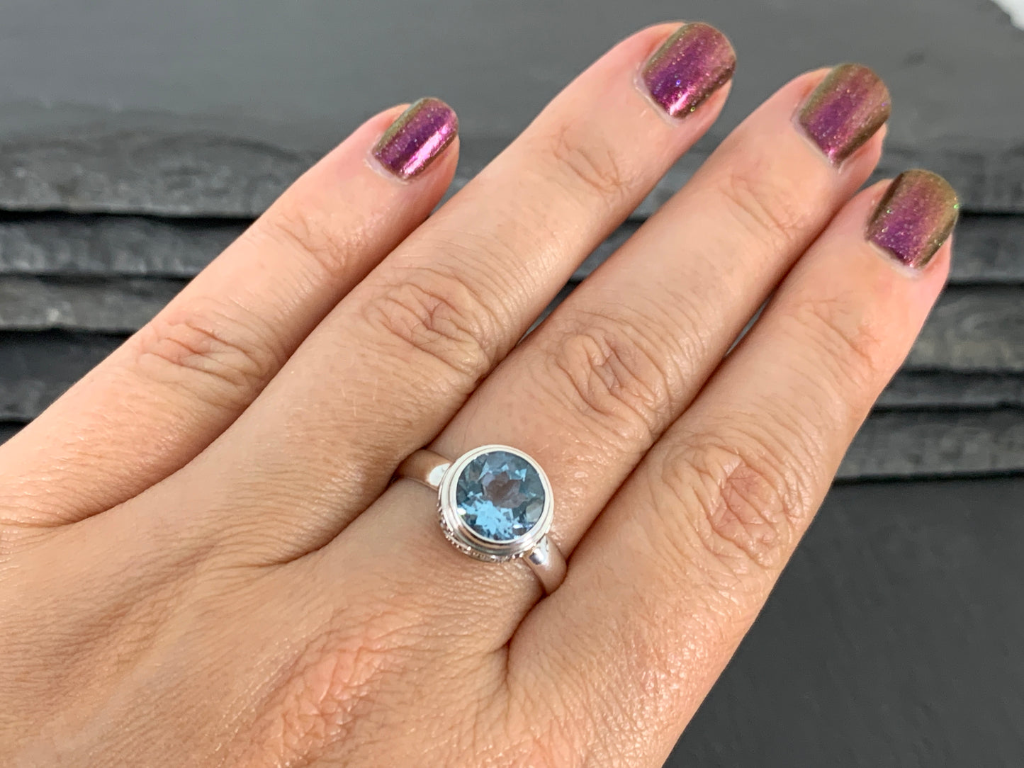 Blue Topaz Sterling Silver Ring β Handmade Boho Gemstone Ring β Vintage-Inspired Silver Jewelry β December Birthstone Ring