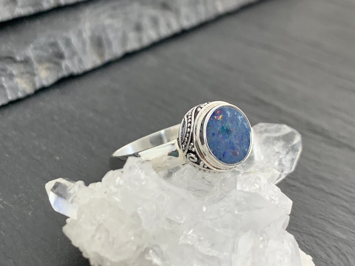 Sterling Silver Australian Opal Ring - size 7US