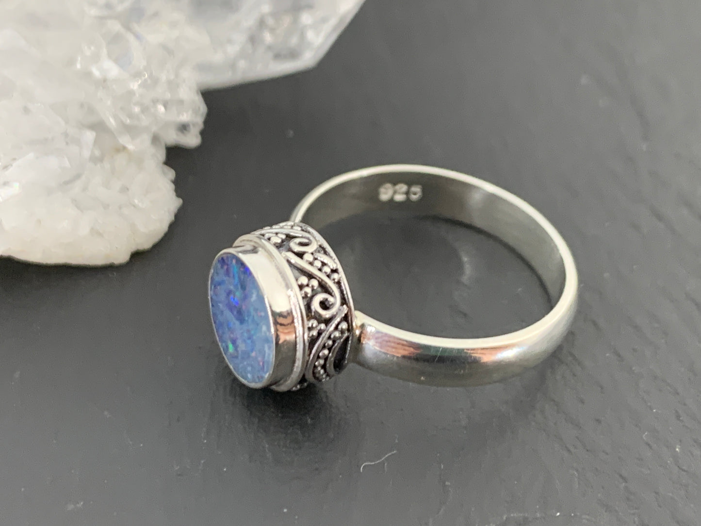 Sterling Silver Australian Opal Ring - size 7US