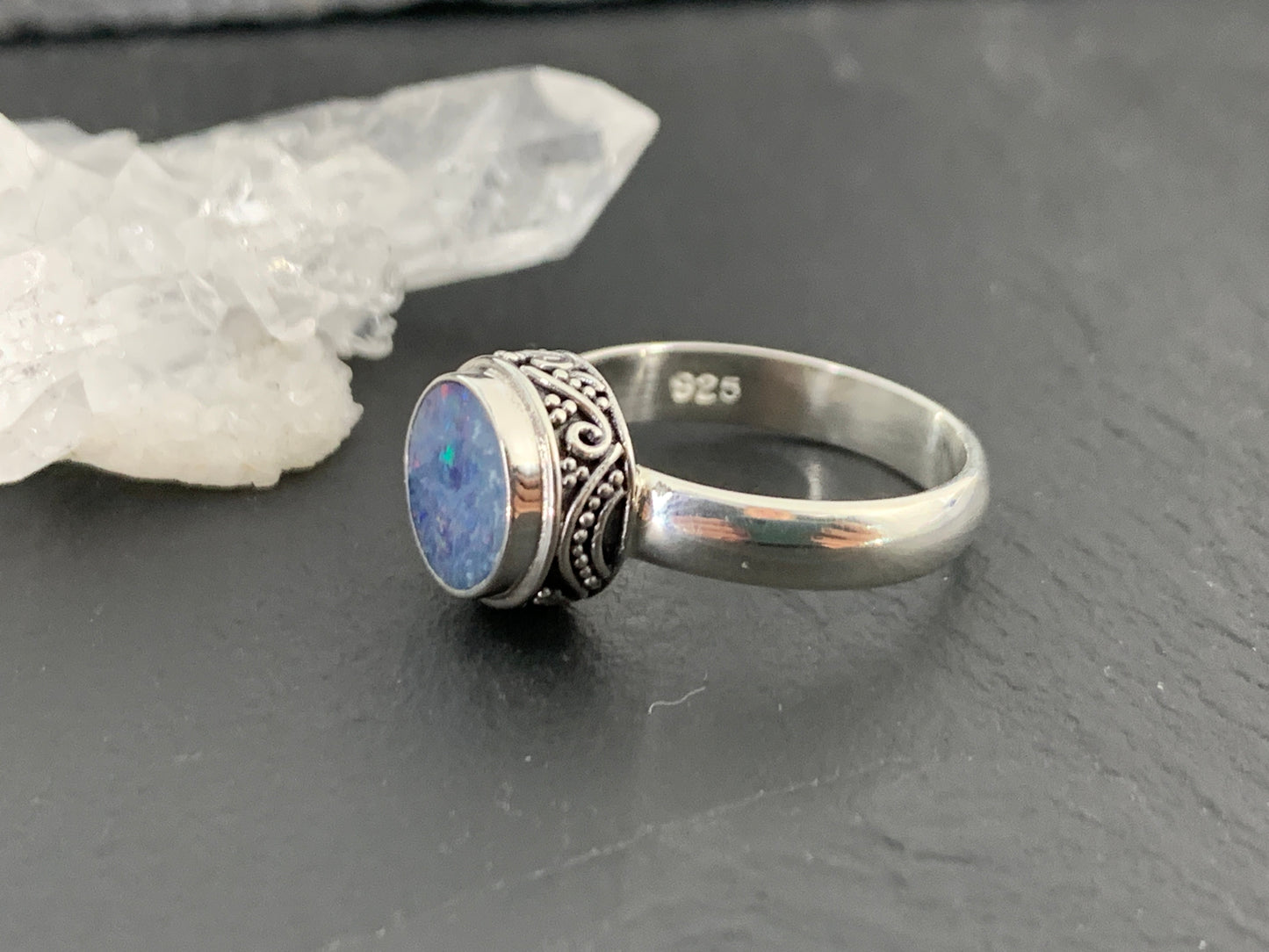 Sterling Silver Australian Opal Ring - size 7US