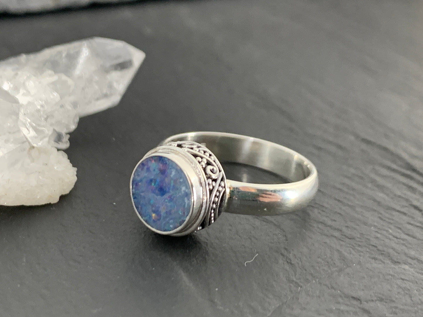 Sterling Silver Australian Opal Ring - size 7US