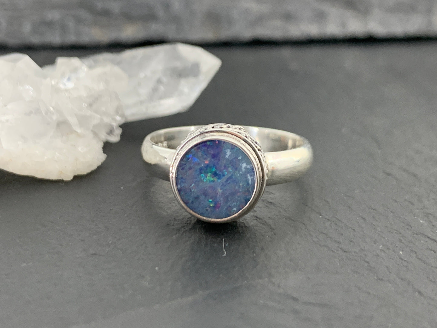 Sterling Silver Australian Opal Ring - size 7US