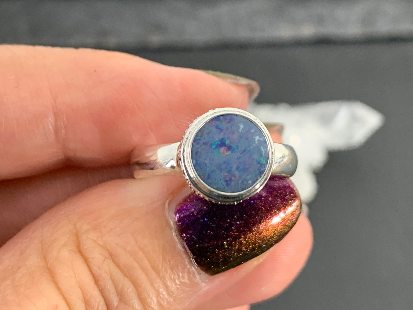 Sterling Silver Australian Opal Ring - size 7US