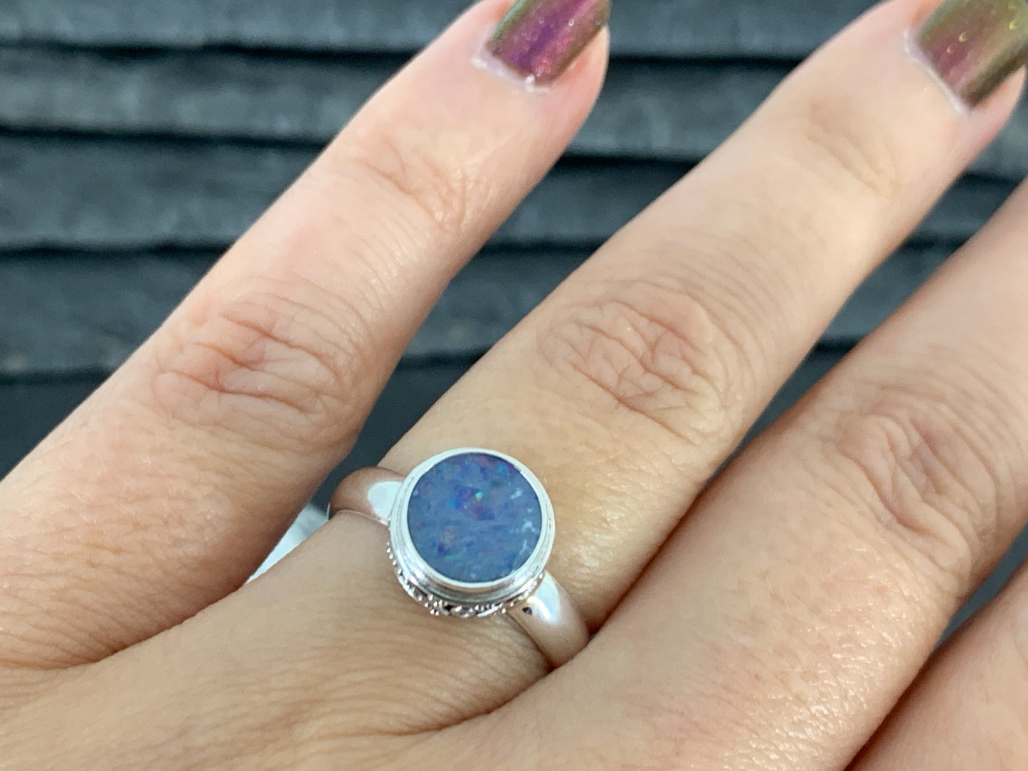 Sterling Silver Australian Opal Ring - size 7US