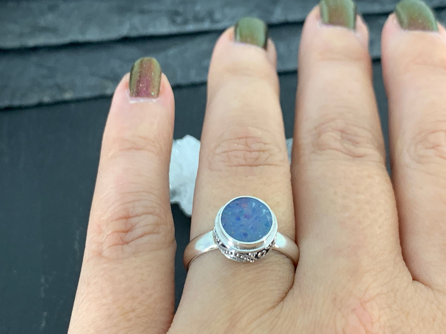Sterling Silver Australian Opal Ring - size 7US