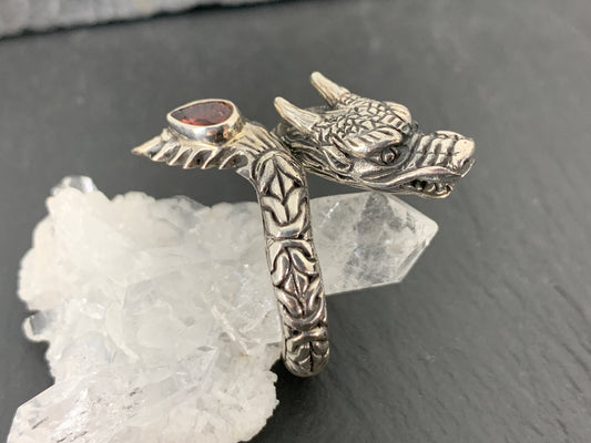 Sterling Silver Garnet Ring. Sterling Silver Dragon Ring