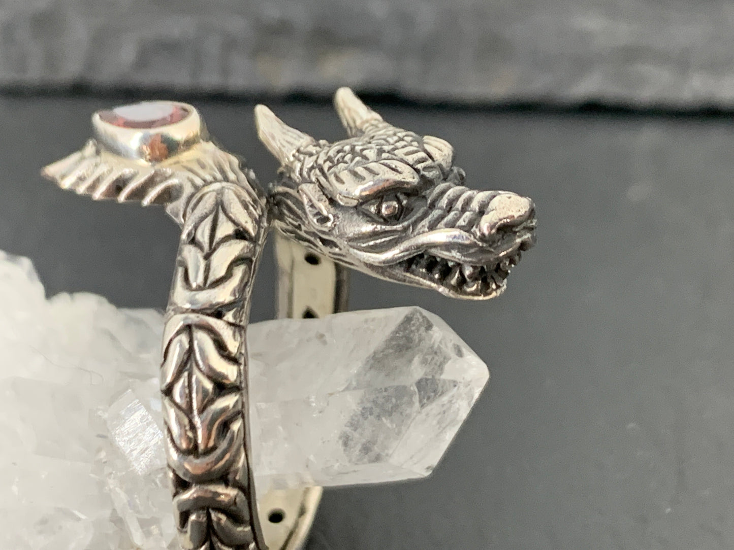 Sterling Silver Garnet Ring. Sterling Silver Dragon Ring