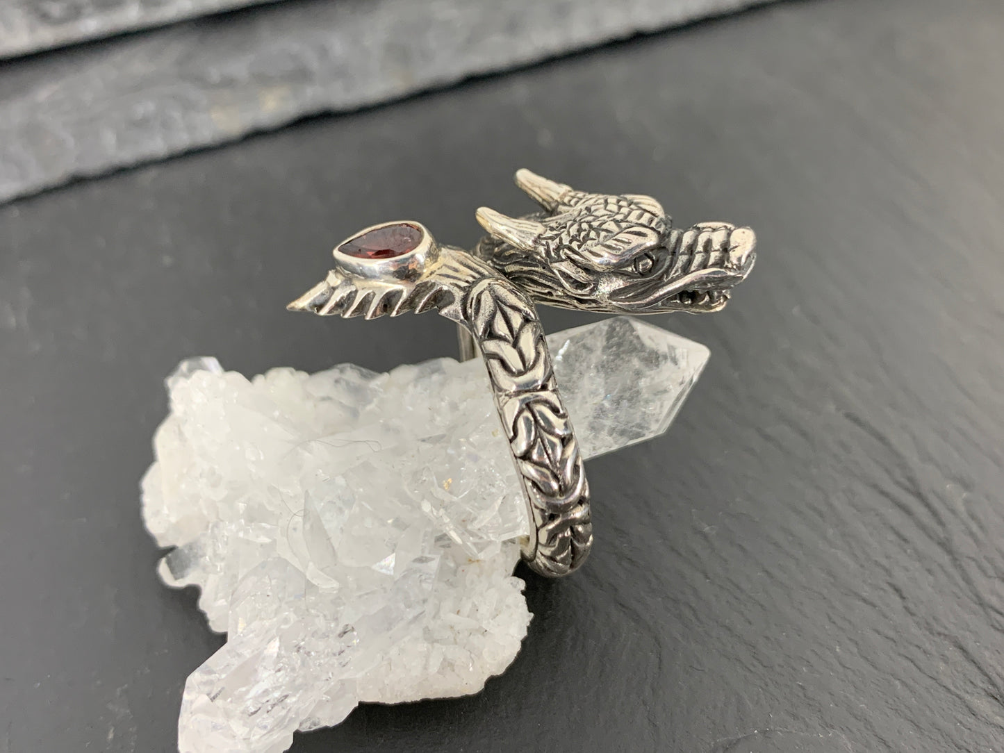 Sterling Silver Garnet Ring. Sterling Silver Dragon Ring