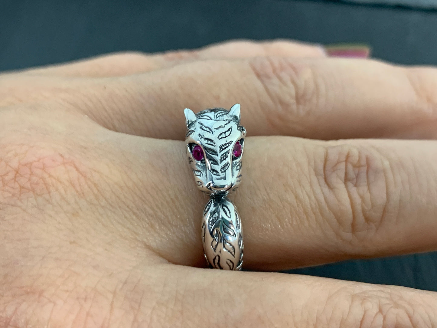 Sterling Silver Garnet Ring. Panther Ring – Gothic Animal Jewelry