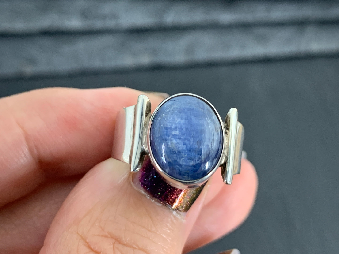 Sterling Silver Kyanite Ring – 9x12mm Oval Gemstone. Handmade Blue Crystal Jewelry