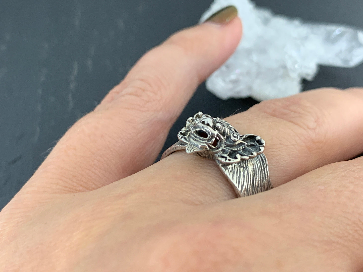 Sterling Silver Balinese Demon Ring – Gothic Mythical Face Jewelry Ring Size 8